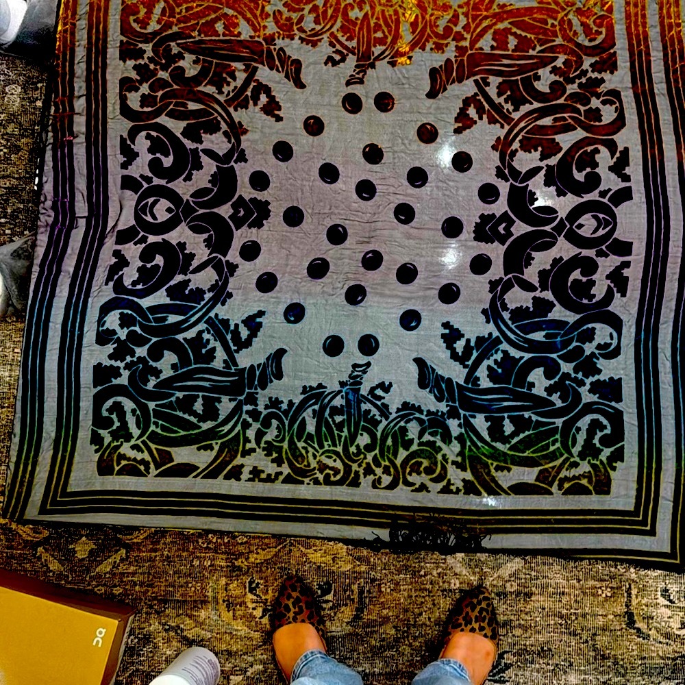 Silk Blend Multicolor Velvet Embossed Scarf